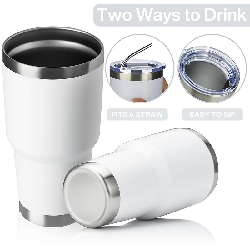 MEWAY 30oz Tumbler Double Wall Vacuum Insulated Travel Mug, Stainless Steel Tumbler with Lid, Durable Powder Coated Insulated Coffee Cup for Cold & Hot Drinks (White,1 PACK) - Image 3